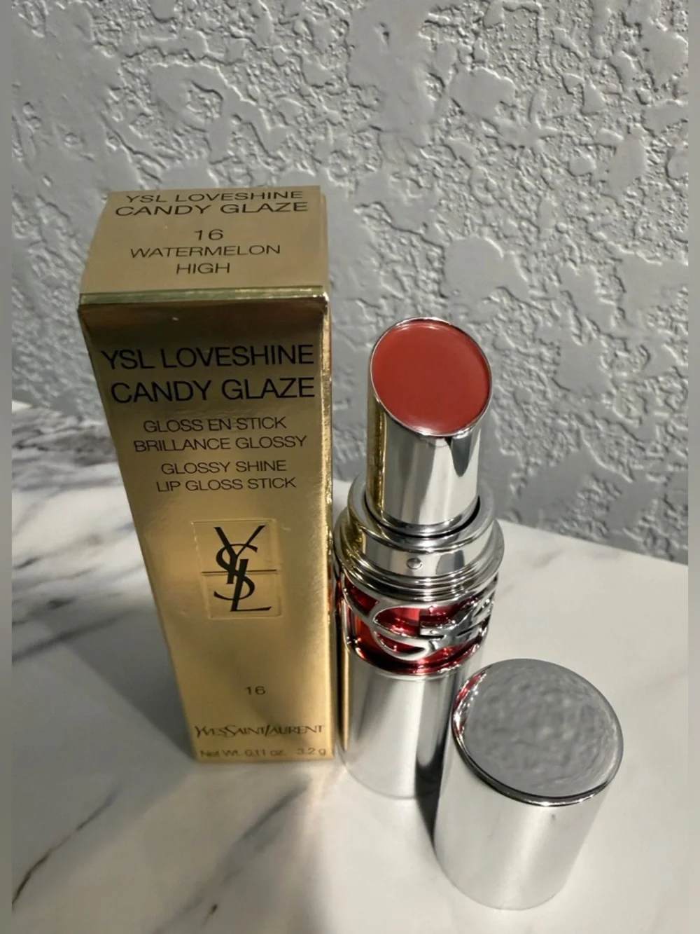 YSL Loveshine Candy Glaze Lip Gloss Stick 16 Watermelon High NIB Full Size - Picture 2 of 10